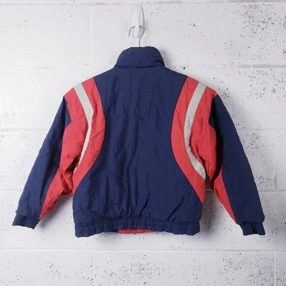 Vintage 90s‎ Starter Puffer Jacket Red Blue Youth Size 7T Full Zip - Picture 2 of 8